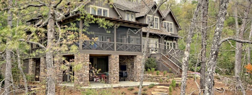 Rustic two-story house in wooded setting